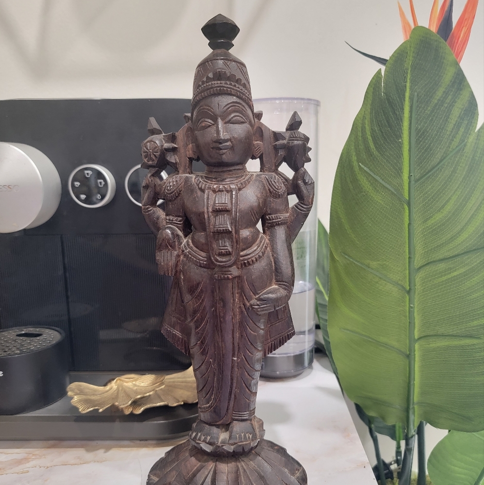 Antique Carved Wood India Goddess Figurine
